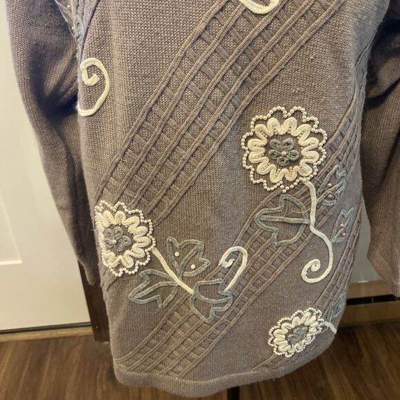 Jubiana Women Brown Bead Embellished Grandma Sheik Wool Blend Sweater Size L - Picture 3 of 8